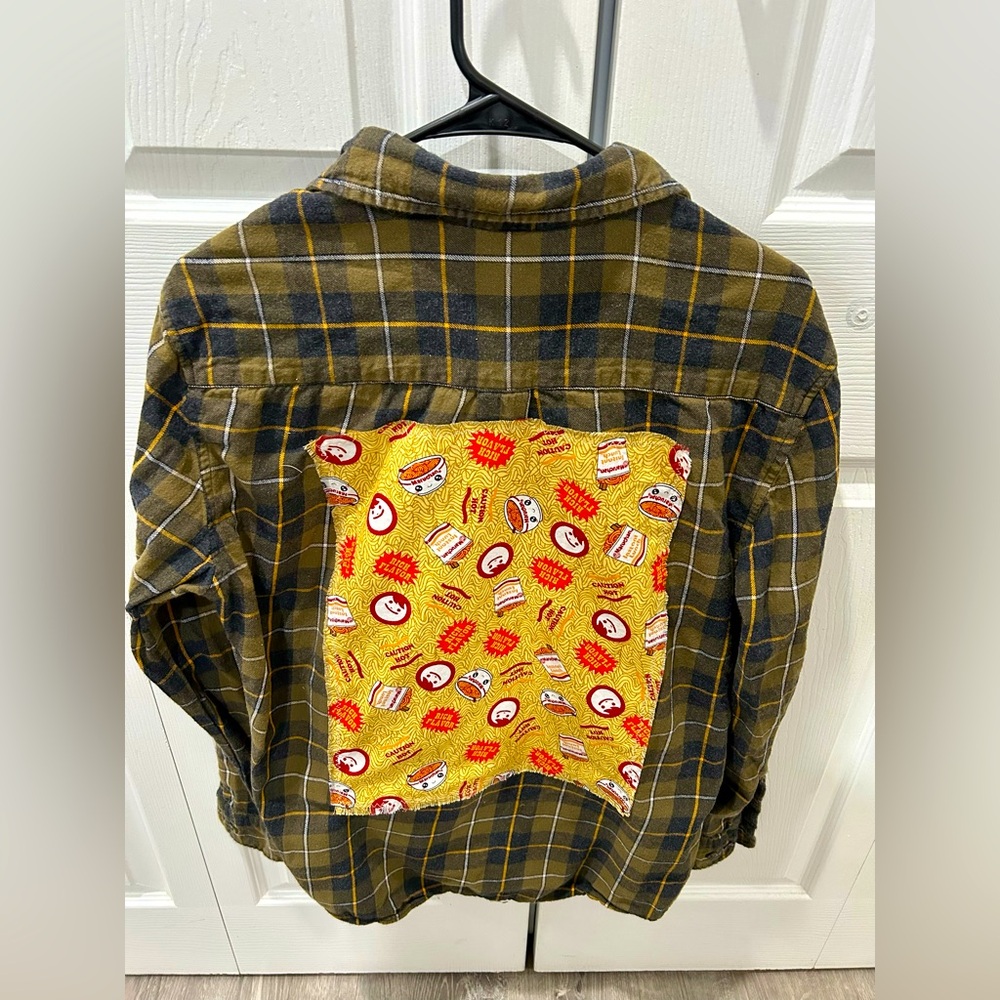 Instant Ramen Noodle Patched Flannel 

Upcycled, repurposed, custom flannel
